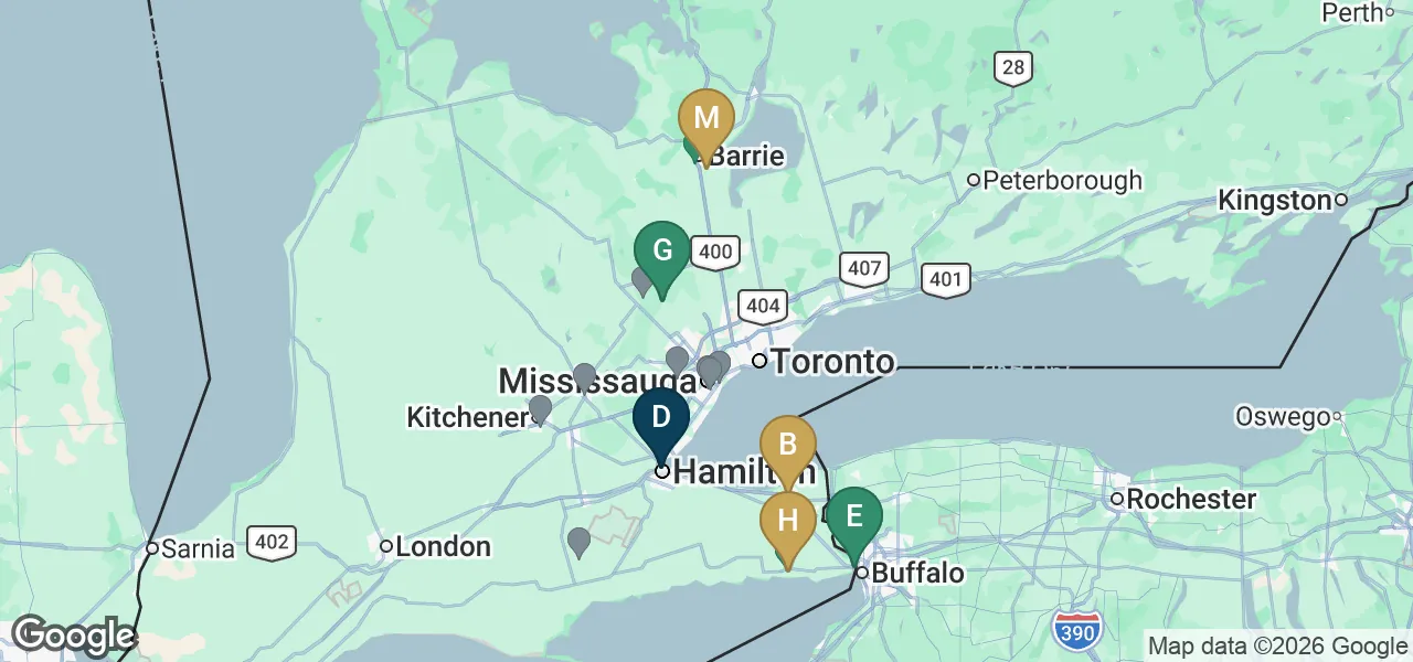 Map of Dunsire communities across Southern Ontario