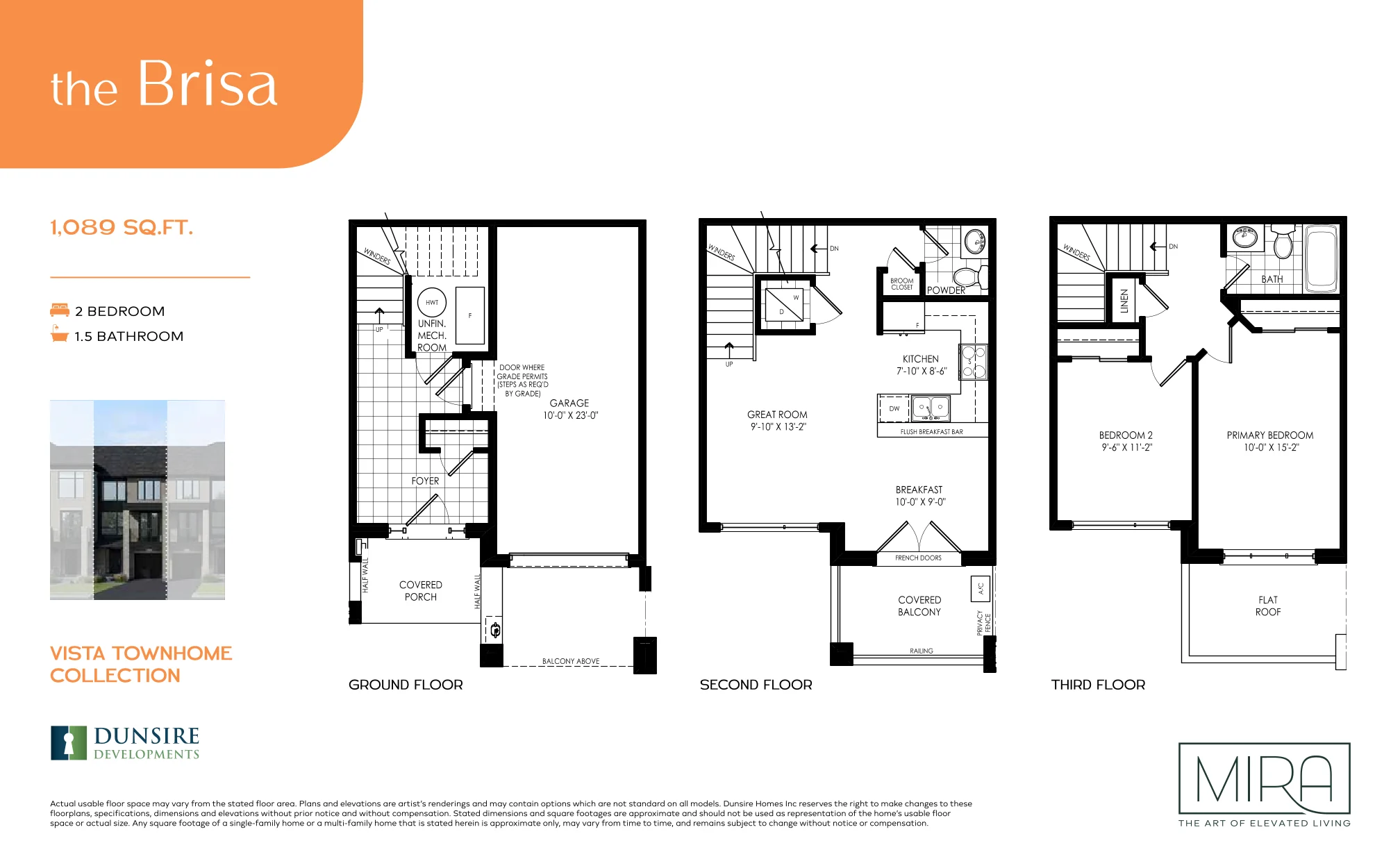 Brisa floor plan, 2 bed 1.5 bath
